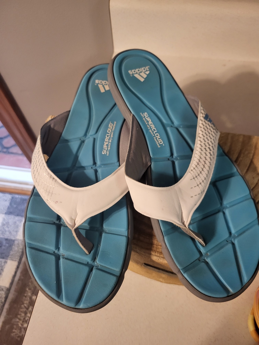Adidas Women’s Supercloud Blue & White Thong Sandals